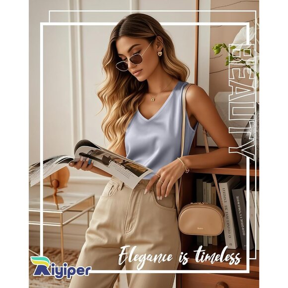 Elegant Women's V Neck Tank Tops in Silk Satin - 3 Pack for Effortless Style - Picture 6 of 6